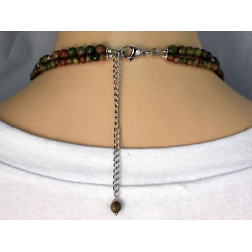 Handcrafted Necklace Earring Set .925 SS Horse Pendant Unakite Swarovski Crystal - Picture 3 of 4